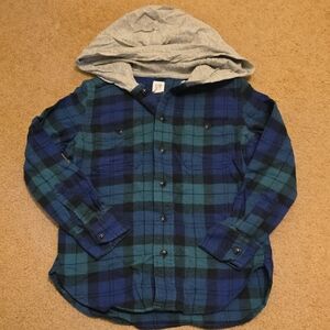 Gap Blue and Green Plaid Hooded Shirt